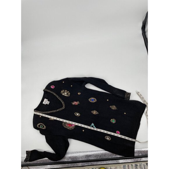 Vintage Joule Energy Womens Medium Embellished Sweater Beaded Black Art to Wear - Picture 8 of 8